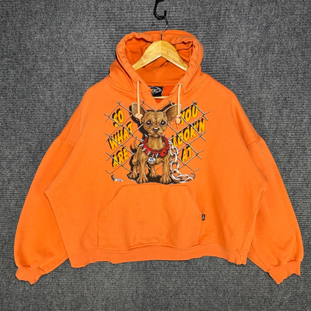 Cropped Orange Chihuahua Biker Graphic Boxy Chopped Hoodie Streetwear XL Orange